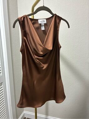 Joseph Ribkoff Brown Satin Draped Sleeveless Camisole